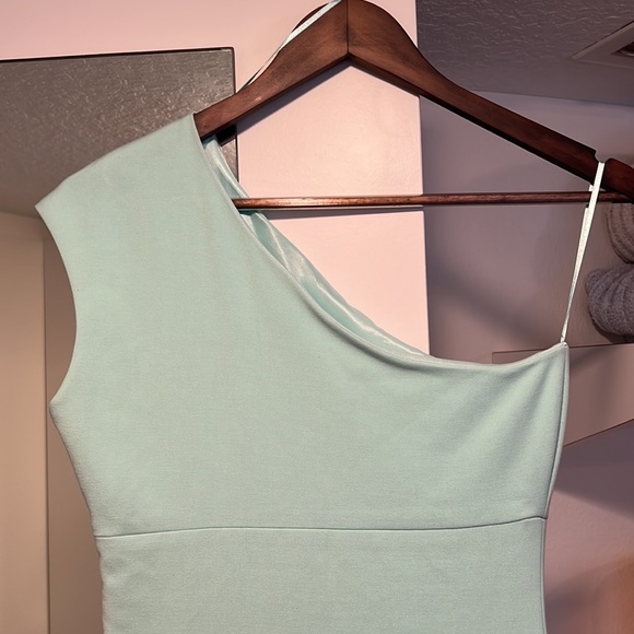 Zara Small Fitted One Shoulder Sea Foam Bodycon Mini Dress - Picture 9 of 12